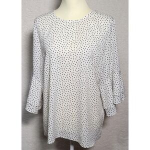 Karl Lagerfeld Paris Women's Blouse Size L Top Polka Dot Flutter Sleeve Top 0403